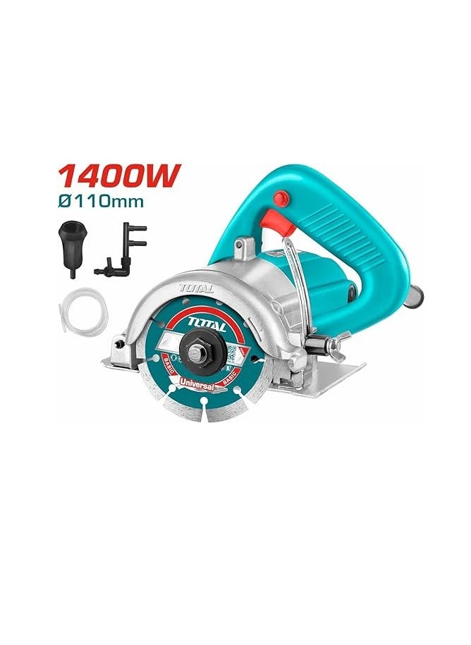 Total Marble Cutter 1400W, 13000rpm, Adjustable Cutting Depth, 34mm Max Cutting Capacity, Includes 110mm Dry Diamond Disc – TS3141102, Ideal for Cutting Marble and Tiles