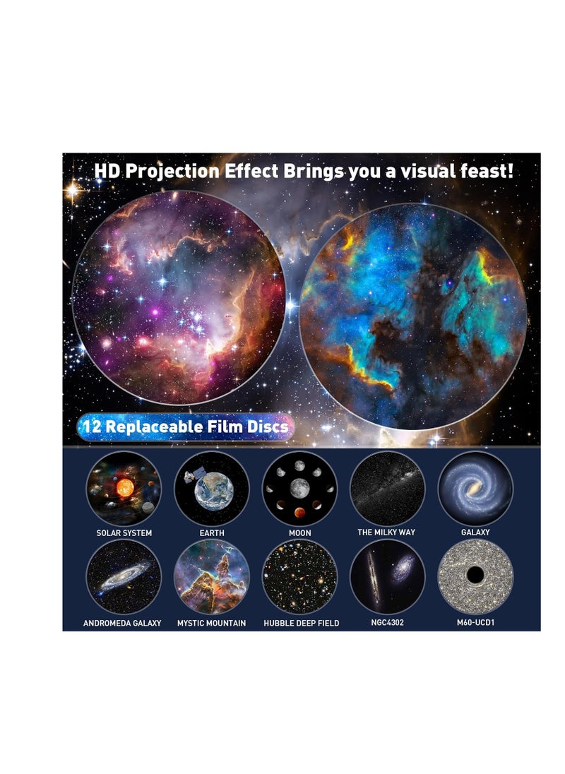 12 in 1 Planetarium Galaxy Projector,Star Projector Galaxy Light for Bedroom,12 Film Discs, HD Image, 360° Rotation 4K Galaxy Night Sky Light Projector