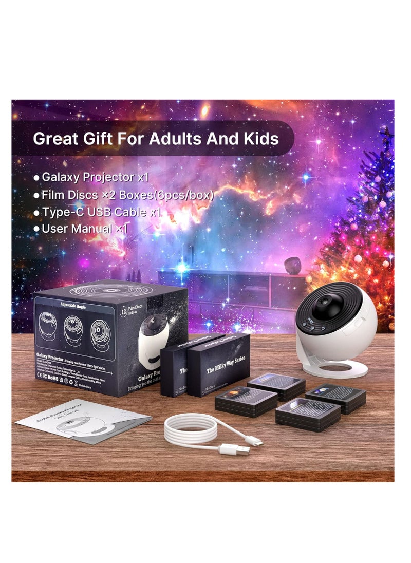 12 in 1 Planetarium Galaxy Projector,Star Projector Galaxy Light for Bedroom,12 Film Discs, HD Image, 360° Rotation 4K Galaxy Night Sky Light Projector