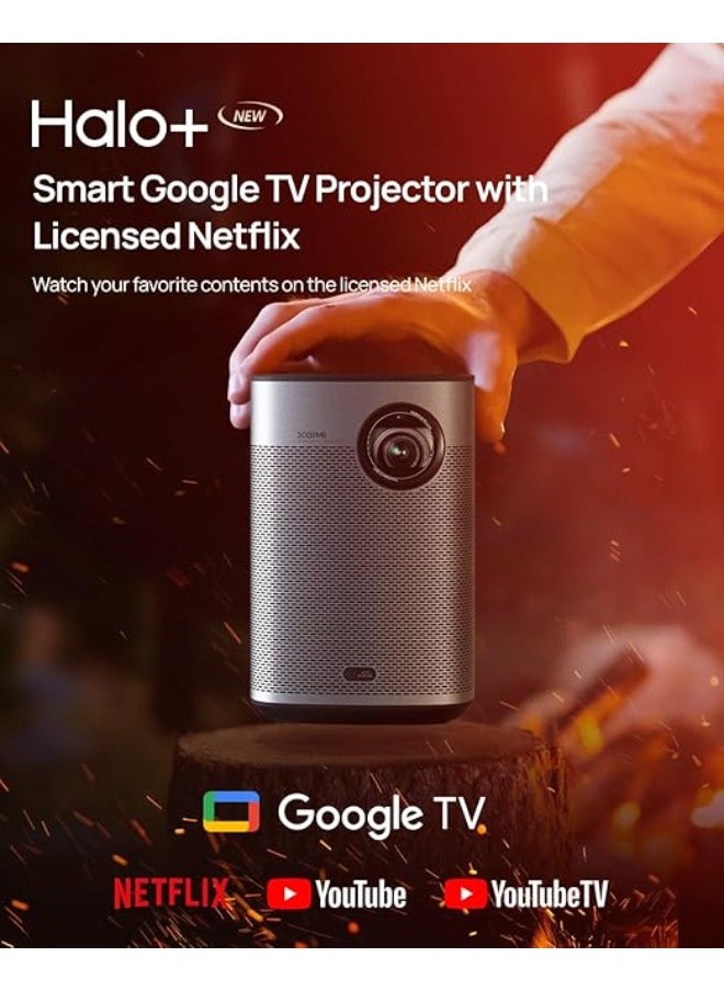 HALO+ Google TV OS | Full HD Long Throw Portable Projector, 700 ISO Lumens, Up to 200