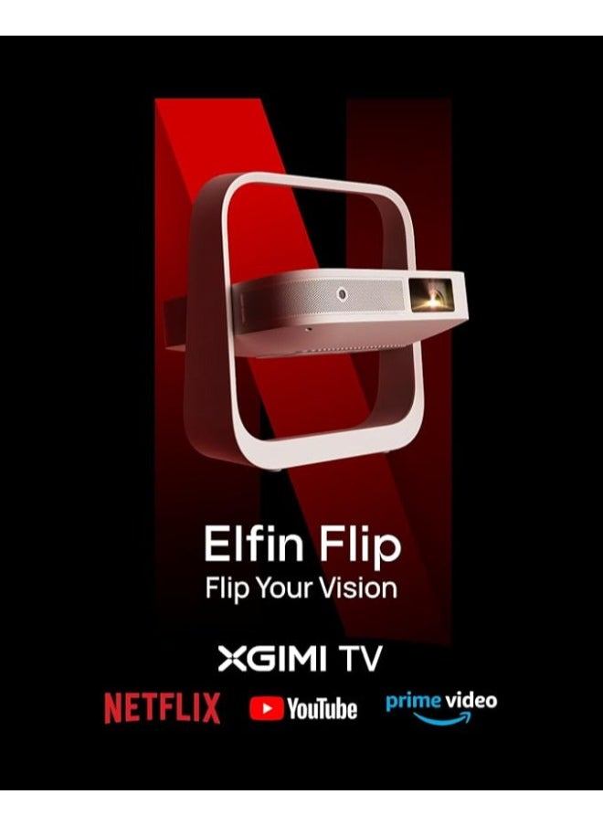 ELFIN FLIP | Portable Projector, 1080P FHD Resolution, DLP Projector, Licensed Netflix, Build-in Adjustable Stand, Lightweight and Compact Design, 400 ISO Lumens, Screen Adaption, 2 x 3W Speakers