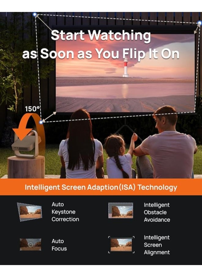 ELFIN FLIP | Portable Projector, 1080P FHD Resolution, DLP Projector, Licensed Netflix, Build-in Adjustable Stand, Lightweight and Compact Design, 400 ISO Lumens, Screen Adaption, 2 x 3W Speakers