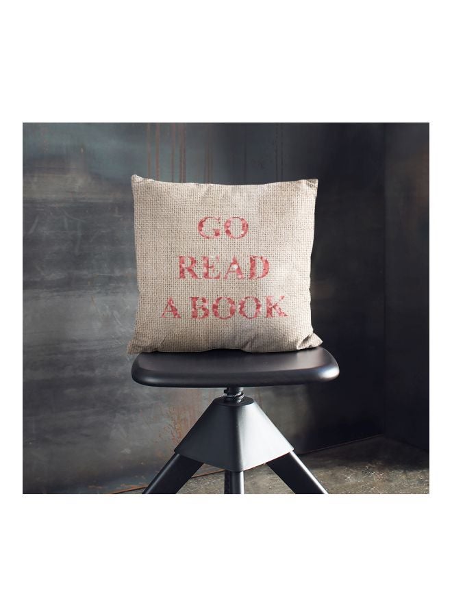 Go Read A Book Printed Decorative Pillow Beige/Rose Gold 16x16inch