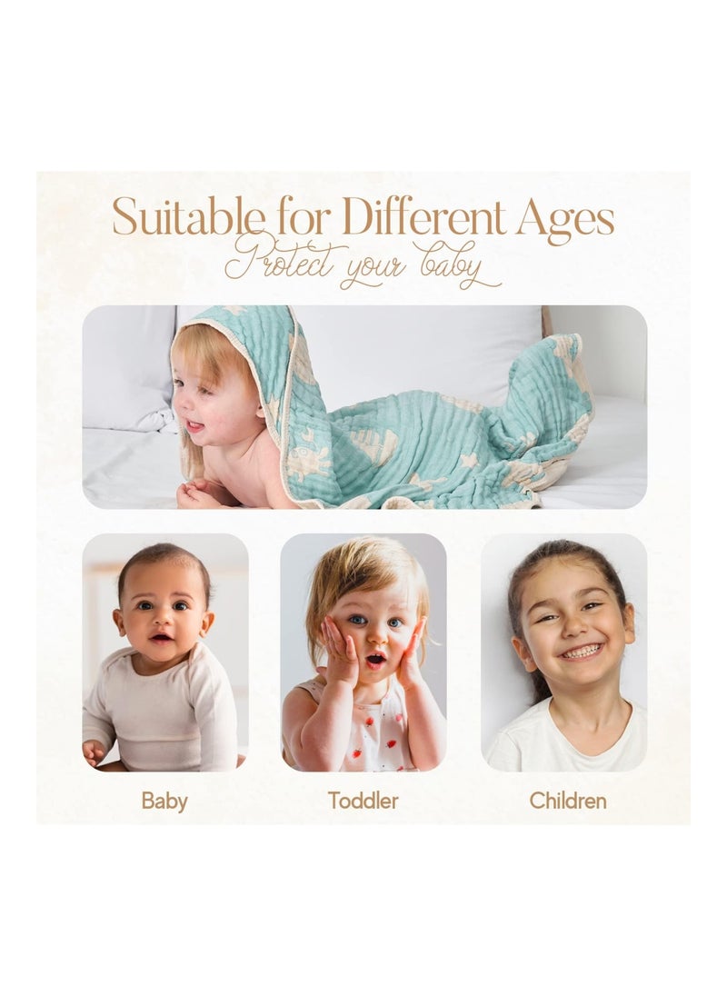 Bamboo Muslin Baby Towel Hooded , 32 X 32 Inches Silk Soft And Comfortable 6 Layer Large Bath Towel For Boys, Girls (Ocean Green)