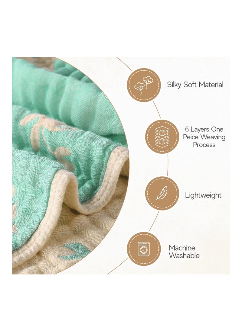 Bamboo Muslin Baby Towel Hooded , 32 X 32 Inches Silk Soft And Comfortable 6 Layer Large Bath Towel For Boys, Girls (Ocean Green)