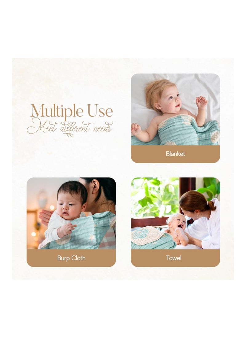 Bamboo Muslin Baby Towel Hooded , 32 X 32 Inches Silk Soft And Comfortable 6 Layer Large Bath Towel For Boys, Girls (Ocean Green)