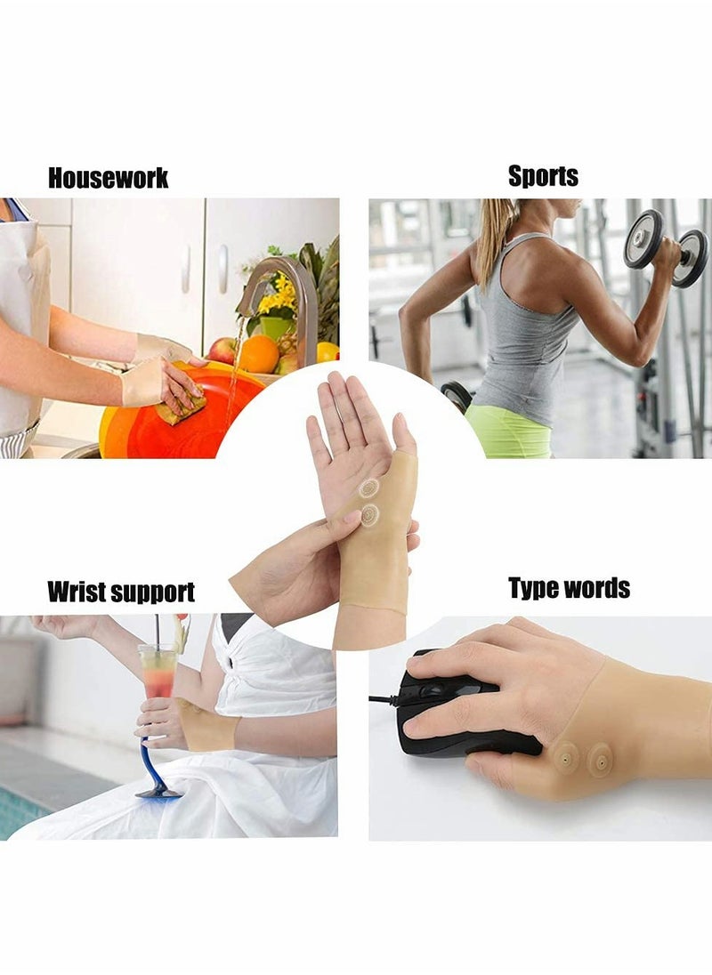 Thumb Wrist Support Brace, 2 PCS Elastic Gel Arthritis Fingerless Glove with Magnetotherapy,Waterproof Wrist Compression Sleeve Splint for Sprained,Tendonitis,Carpal Tunnel Hand Joint Pain Relief