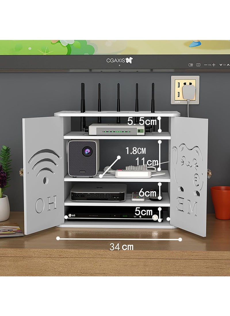 Router Storage Box – Four-Layer Wall Mount WiFi Router Shelf with Cable Organizer and Concealment