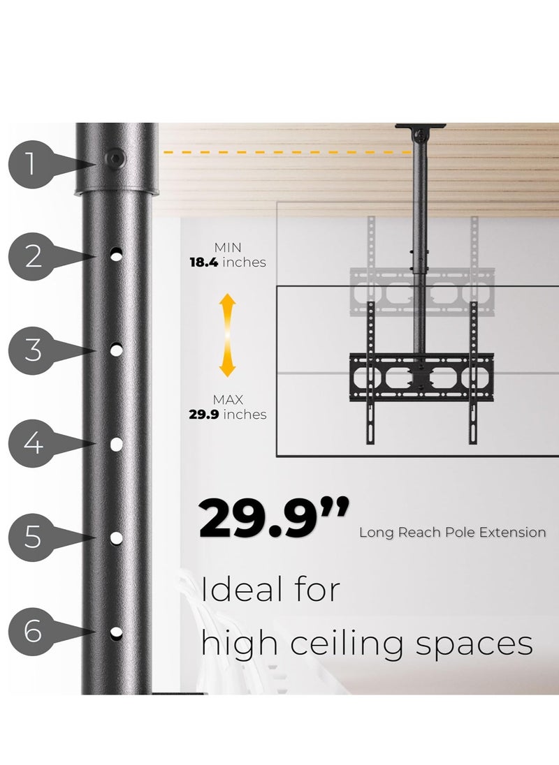 Outdoor Ceiling TV Mount, 360° Full Motion and Universal Compatibility Fits Large Display MAX 65'', Commercial Grade Heavy-Duty Frame Holds 88lbs, MAX VESA 400x400 mm (Black)