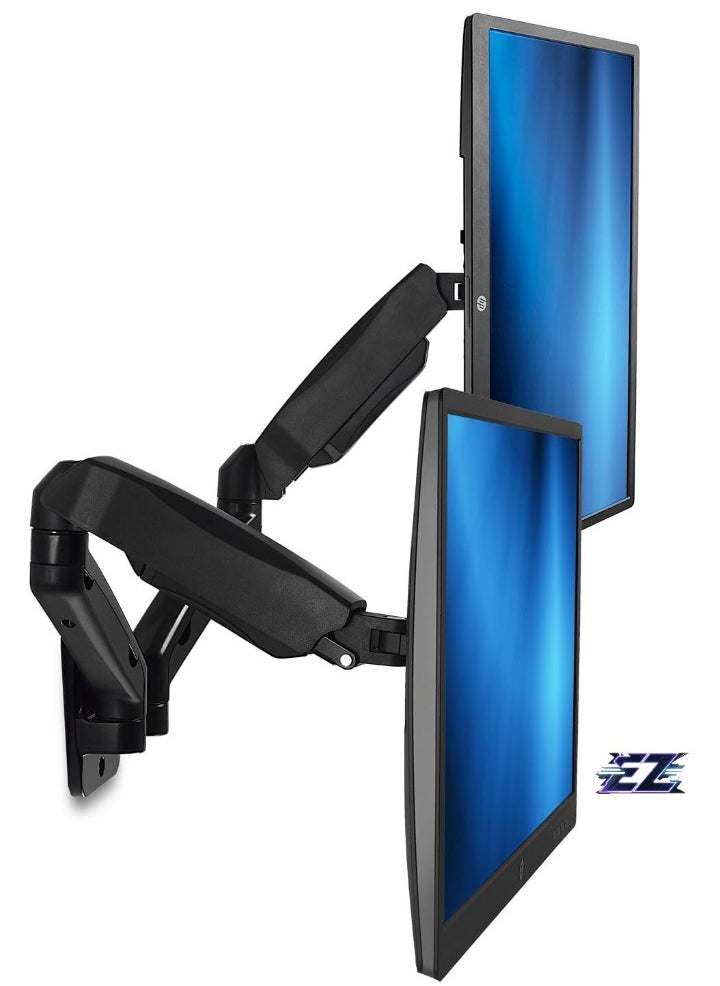 Dual Monitor Wall Mount Arms | Double Monitor Wall Mount | Two Full Motion Adjustable Articulating Gas Spring Arms | Fits 19 20 21 22 24 27 Inch Computer Screens with 75 or 100 VESA Patterns