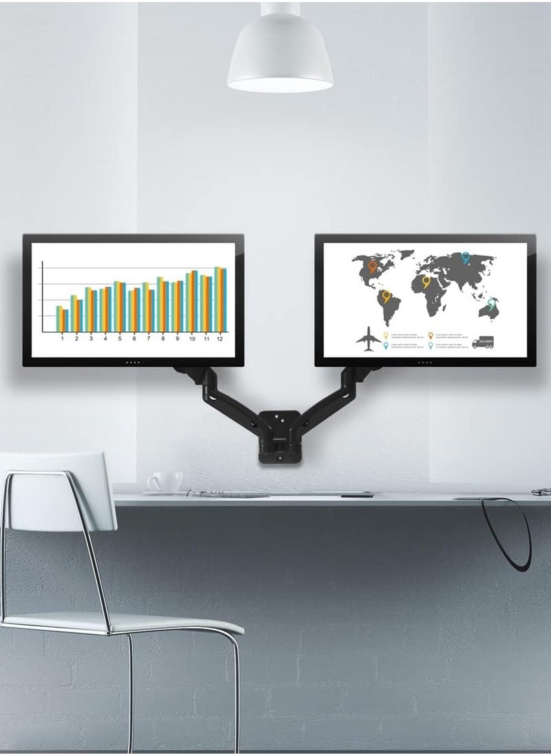 Dual Monitor Wall Mount Arms | Double Monitor Wall Mount | Two Full Motion Adjustable Articulating Gas Spring Arms | Fits 19 20 21 22 24 27 Inch Computer Screens with 75 or 100 VESA Patterns