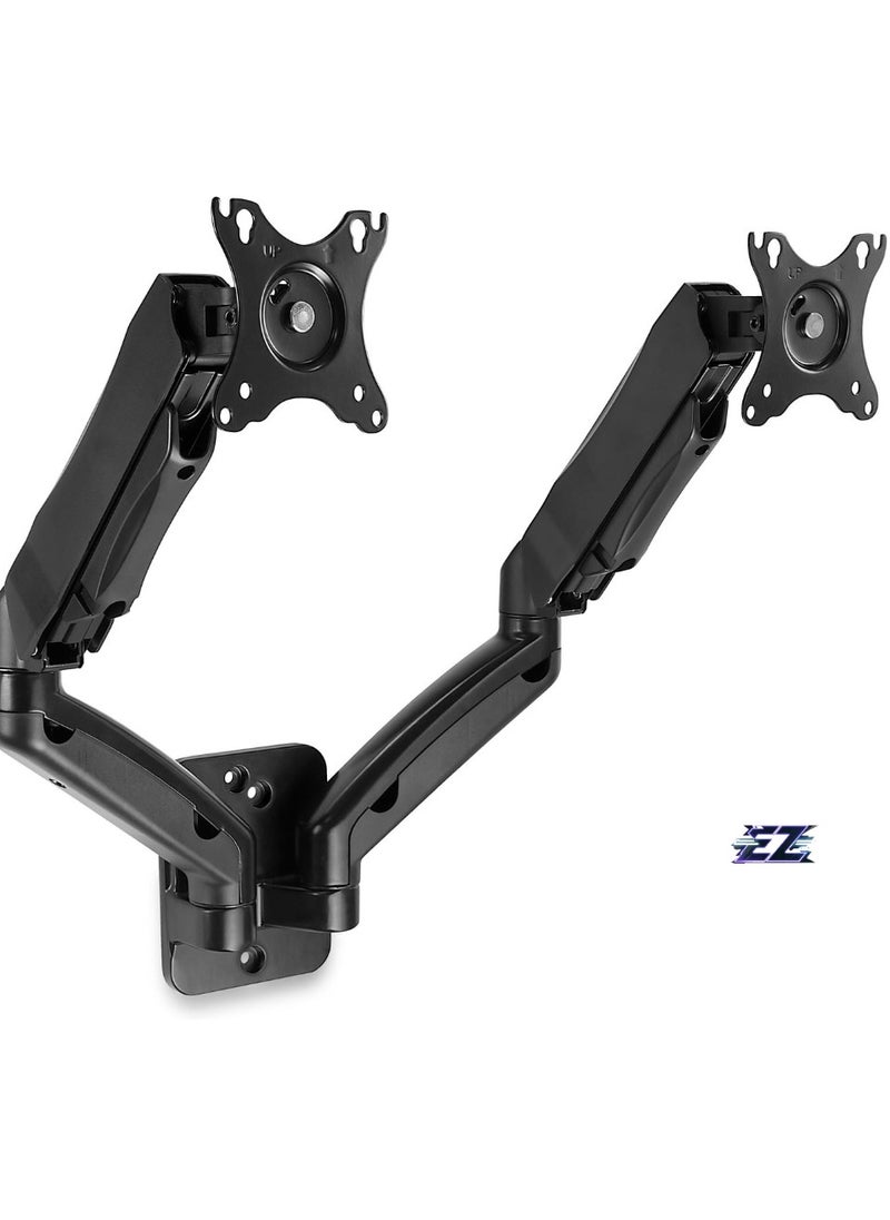 Dual Monitor Wall Mount Arms | Double Monitor Wall Mount | Two Full Motion Adjustable Articulating Gas Spring Arms | Fits 19 20 21 22 24 27 Inch Computer Screens with 75 or 100 VESA Patterns