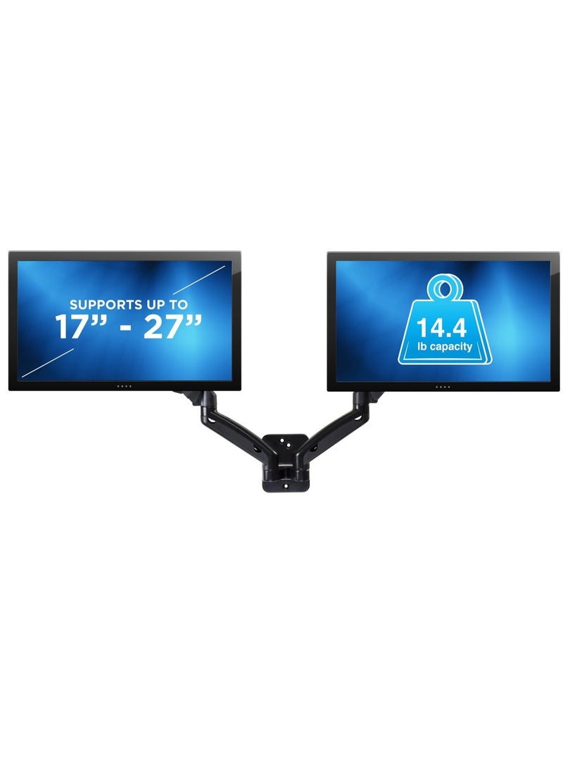 Dual Monitor Wall Mount Arms | Double Monitor Wall Mount | Two Full Motion Adjustable Articulating Gas Spring Arms | Fits 19 20 21 22 24 27 Inch Computer Screens with 75 or 100 VESA Patterns