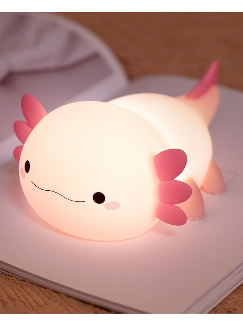 Cute Axolotl Night Light for Kids Bedroom, Animal Silicone Nursery Night Lamp Touch Control Nightlights USB Rechargeable Bedside Lamp for Baby Children Toddlers Girls Gift (Pink Axolotl)