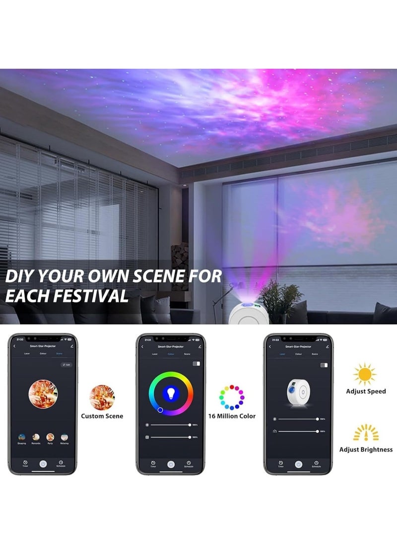 Smart Star Projector Galaxy Light for Bedroom, Smart APP & Voice Control LED Starry Sky Night Light, Rotatable and Adjustable Cloud Stars, Brightness and Time (Black)