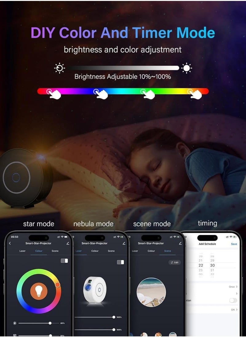 Smart Star Projector Galaxy Light for Bedroom, Smart APP & Voice Control LED Starry Sky Night Light, Rotatable and Adjustable Cloud Stars, Brightness and Time (Black)