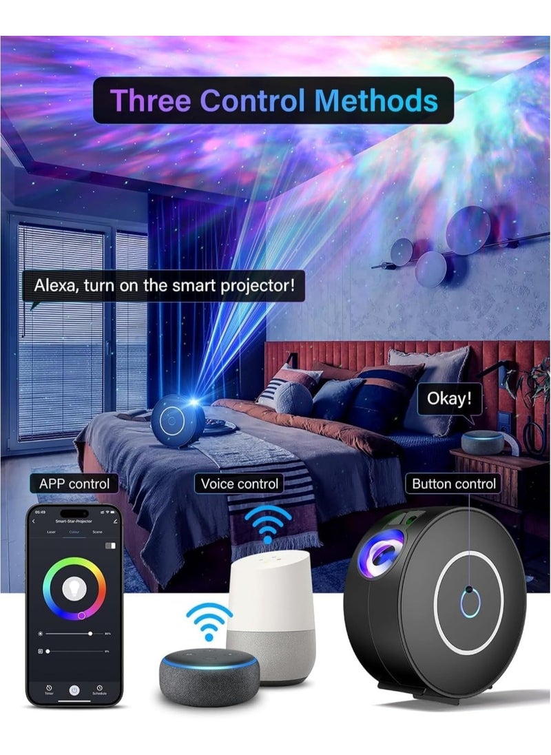 Smart Star Projector Galaxy Light for Bedroom, Smart APP & Voice Control LED Starry Sky Night Light, Rotatable and Adjustable Cloud Stars, Brightness and Time (Black)