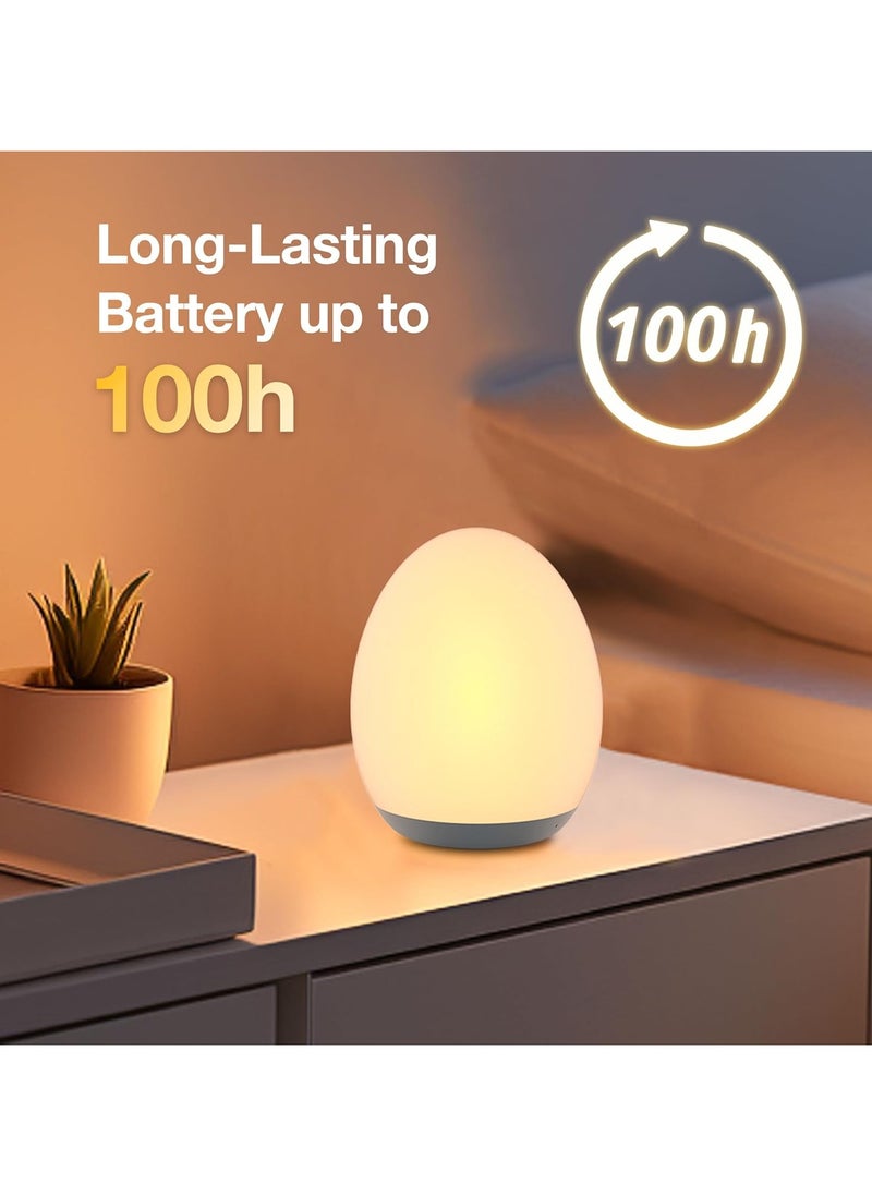 Night Light for Kids, Egg Light for Nursery with 7 RGB Colors Changeable & Stepless Dimming, Rechargeable Tap Light with 1h Timer & Touch Control, Portable Night Light for Babies BPA Free