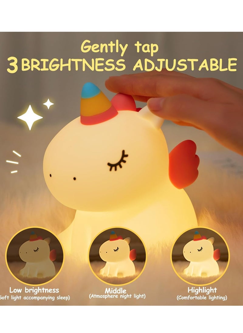 Kids LED Cute Unicorn Night Light, Silicone Rechargeable Night Light - 3 Level Dimmable Bedside Touch Lamp, Baby and Toddler Bedside Lamp, Great Gift for Boys Girls and Kids