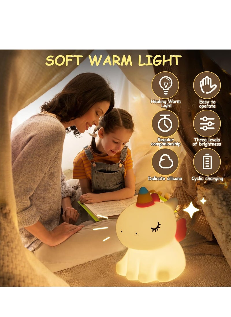 Kids LED Cute Unicorn Night Light, Silicone Rechargeable Night Light - 3 Level Dimmable Bedside Touch Lamp, Baby and Toddler Bedside Lamp, Great Gift for Boys Girls and Kids