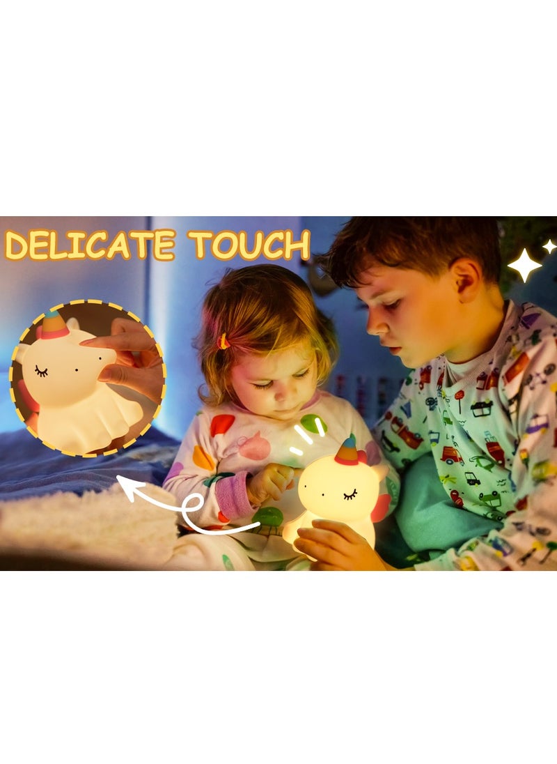 Kids LED Cute Unicorn Night Light, Silicone Rechargeable Night Light - 3 Level Dimmable Bedside Touch Lamp, Baby and Toddler Bedside Lamp, Great Gift for Boys Girls and Kids