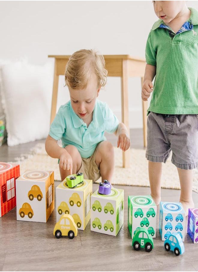 Melissa & Doug Nesting and Sorting Garages and Cars With 7 Graduated Garages and 7 Stackable Wooden Cars - Numbers Learning Toys, Car Garage Toy, Sorting And Stacking Toys For Toddlers Ages 2+