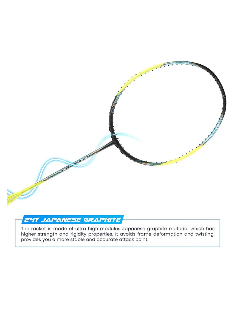 Counter Attack Badminton Racket – Unstrung, 24T Japan Graphite, Ultra Optimum Frame, Power Head, Extra Slim Shaft, Max 35 lbs Tension, G4 Grip, Full Cover