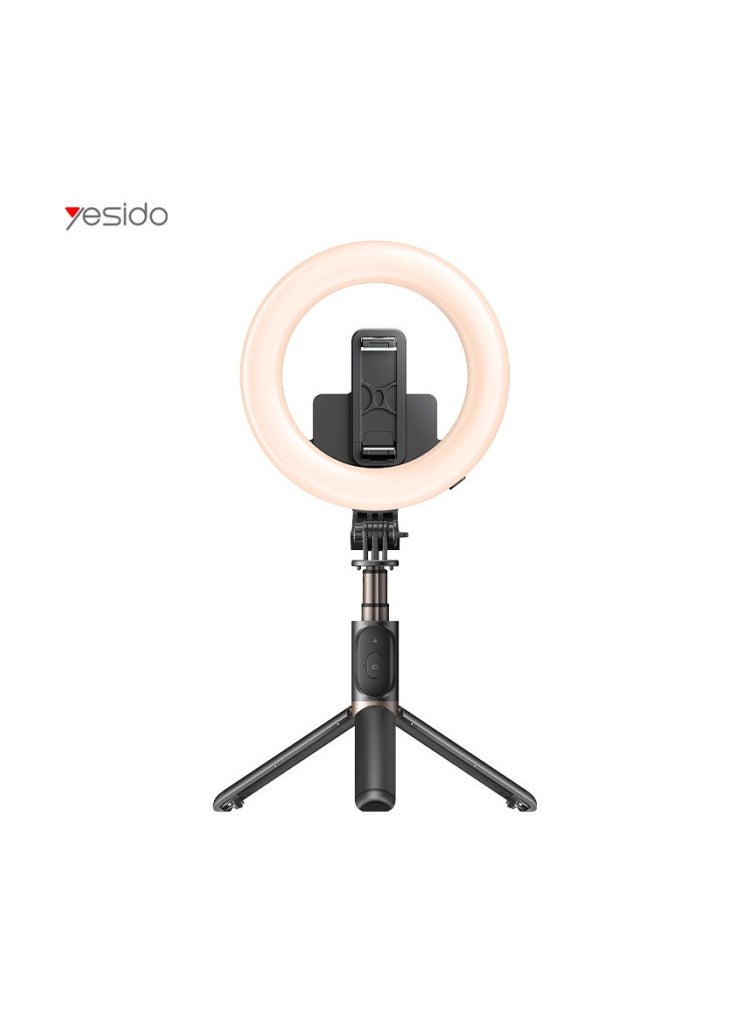 Yesido SF12 LED Ring Light Selfie Stick, 5-Level Adjustable Portable Phone Holder Stand with Remote Control and Rechargeable Battery