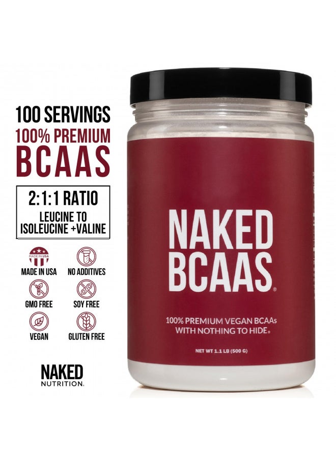 Naked Bcaas Amino Acids Powder, Only 1 Ingredient, Pure 2:1:1 Formula, Vegan Unflavored Branched Chain Amino Acids, Instantized All Natural Bcaa Supplement   500 Grams, 100 Servings