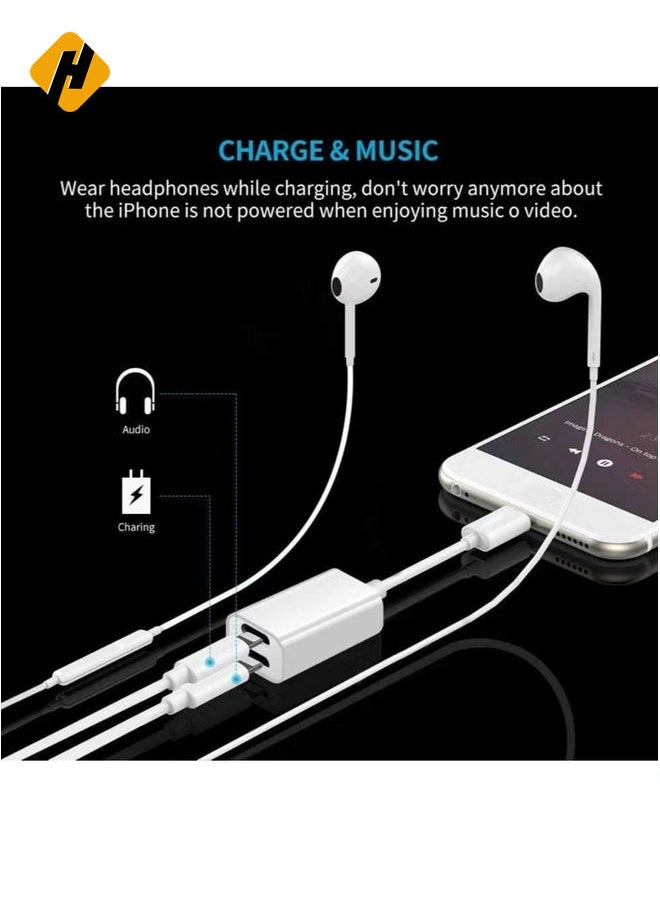 Dual Lightning adapter & Splitter, Headphone audio & Charge adapter Compatible with iPhone 7/7 Plus, iPhone 8/8 Plus,