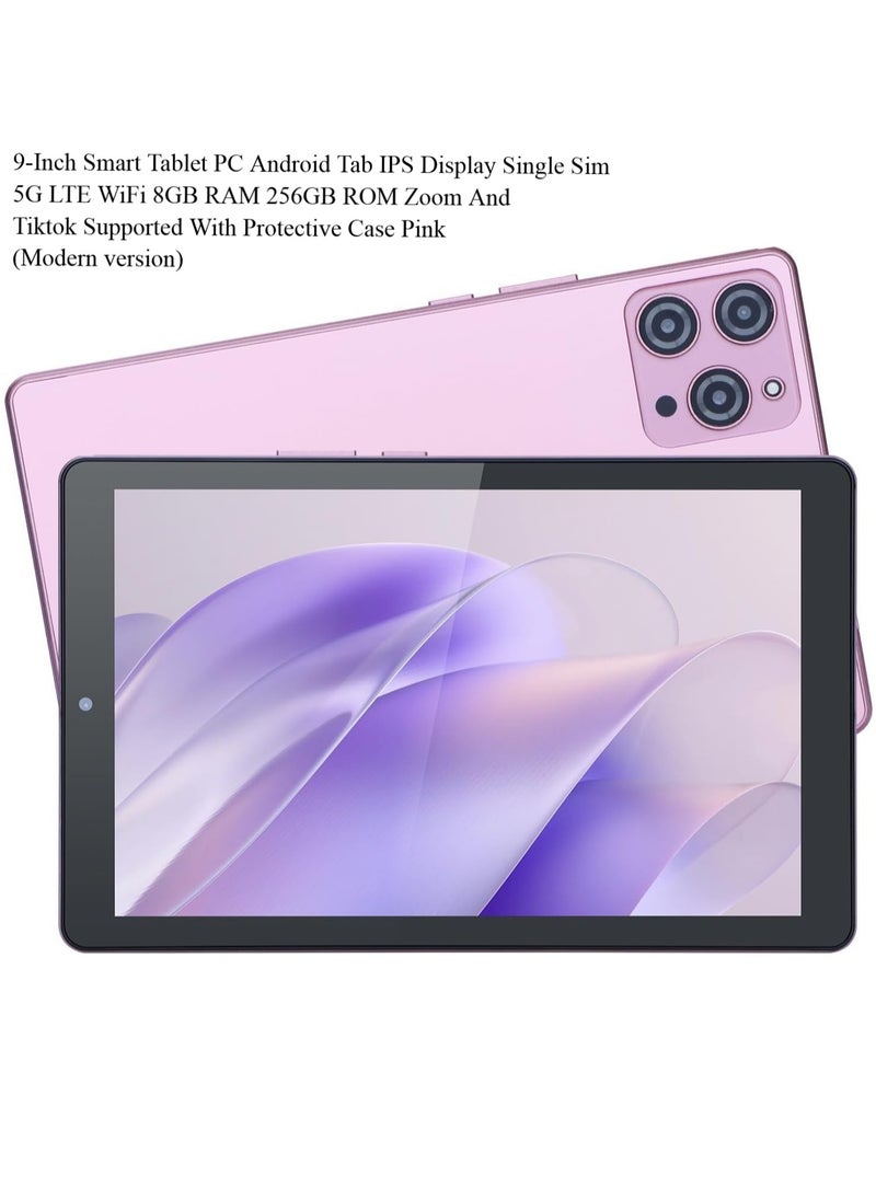 9-Inch Smart Tablet PC Android Tab IPS Display Single Sim 5G LTE WiFi 8GB RAM 256GB ROM Zoom And Tiktok Supported With Protective Case Pink (Modern version)