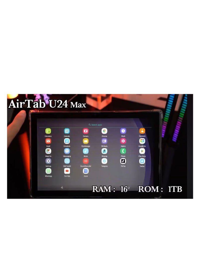 10.1 -Inch Smart Tablet U24 MAX Android 13 Tablet With 1TB Storage and 16GB RAM Quad Core Wi-Fi LTE Dual Sim with Touch Pen and Keyboard - BLACK