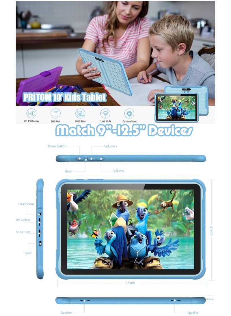 Android 13 Tablet for Kids, 10 inch WiFi Kids Tablet, Toddler Tablet with Shockproof Case, Parental Control, 6000mAh, 2GB RAM, 64GB ROM, HD IPS Touch Screen, Dual Camera , Google Play, YouTube(Blue)