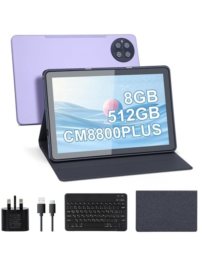 10.1-inch Android 13.0 Smart Tablet PC with Wireless Bluetooth Mouse and Keyboard 800x1280 IPS Display 5G 8GB RAM 512GB ROM Dual SIM WiFi GPS Bluetooth Kids Tab Purple