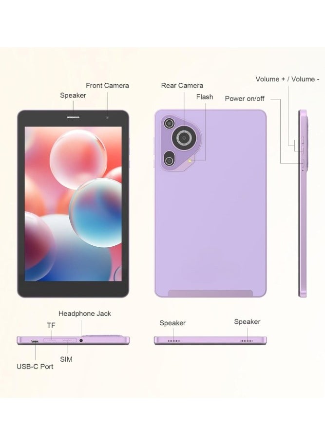 CM828 8 inch Tablet, Android 13.0 Tablet with SIM Card Slot and Wifi 8GB RAM,512GB ROM Storage Dual 5MP+8MP Camera HD IPS Display (Purple)