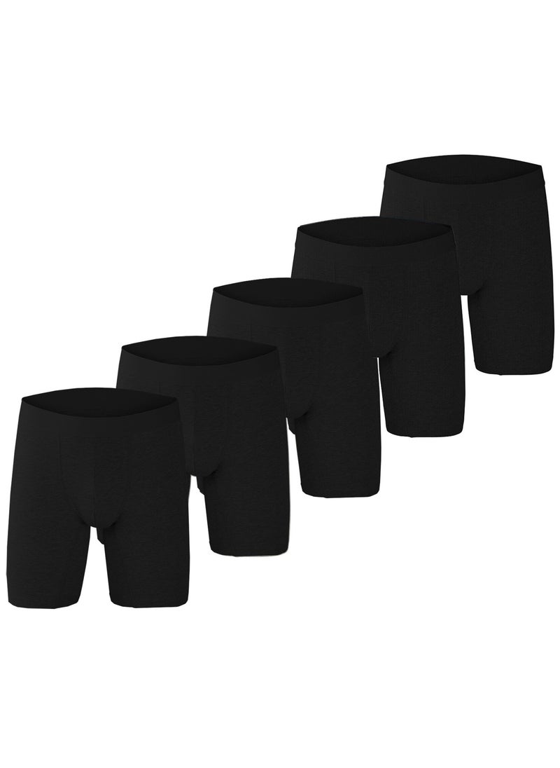 Men's 5-Pack Boxer Briefs - Mid-Rise, Anti-Chafing Stretch Cotton, Breathable Athletic Underwear in Pure Black - Available in S