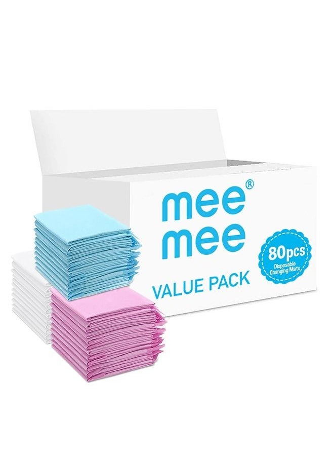 mee mee Disposable Changing Mats 80 Counts Soft Waterproof Mat Portable Leak Proof Changing Mat New Mom Leak Proof Under pad Mattress Table Protector Pad