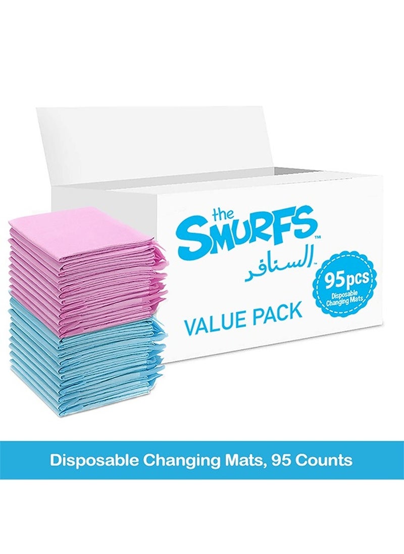 Smurfs Disposable Changing Mats 95 Counts Soft Waterproof Mat Portable Leak Proof Changing Mat New Mom Leak Proof Under pad, Mattress Table Protector Pad