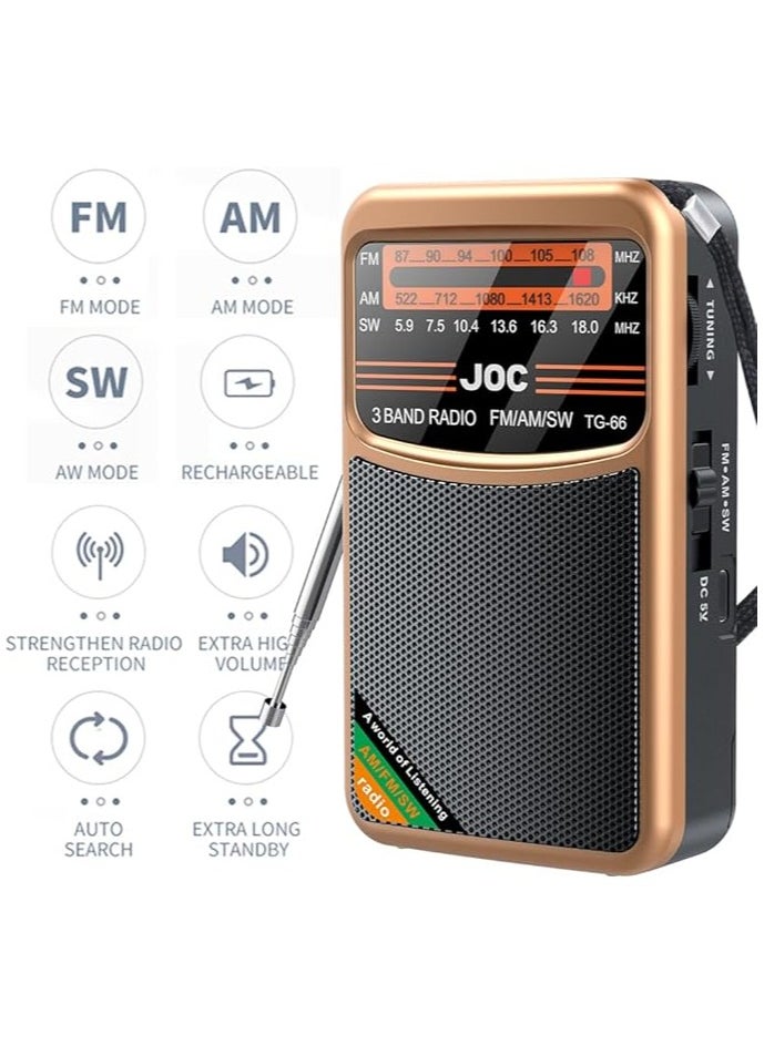 Pocket Radio FM AM SW Radio Best Reception Battery Operated Radio Built-in Speaker