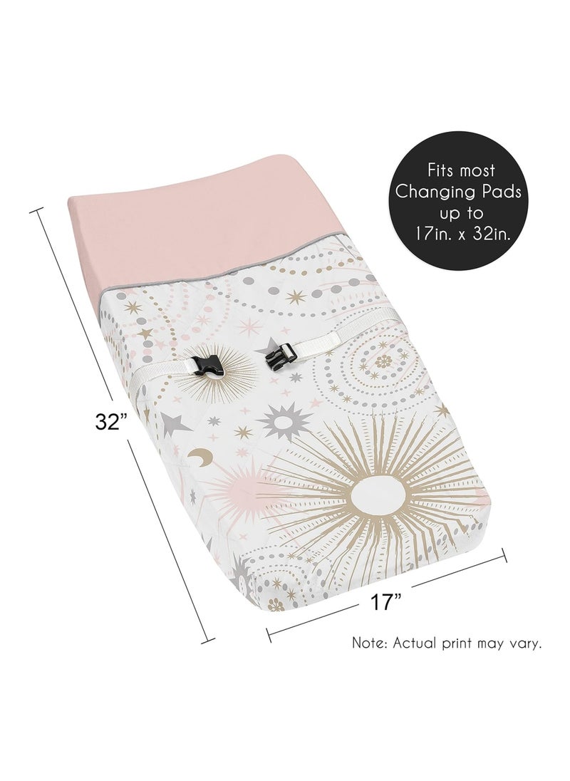 Blush Pink, Gold, Grey And White Star And Moon Changing Pad Cover For Celestial Collection By