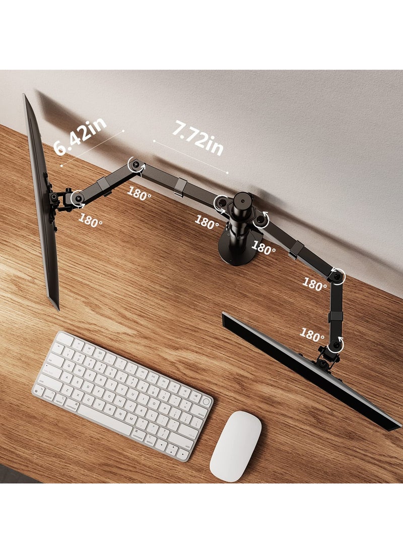 Dual Monitor Stand for 13 to 32 Inch Screens, Dual Monitor Arm Mount Ergonomic Viewing Angle, Adjustable Tilt ±45°/ Swivel 180°/ Rotate 360°/ VESA 75/100mm