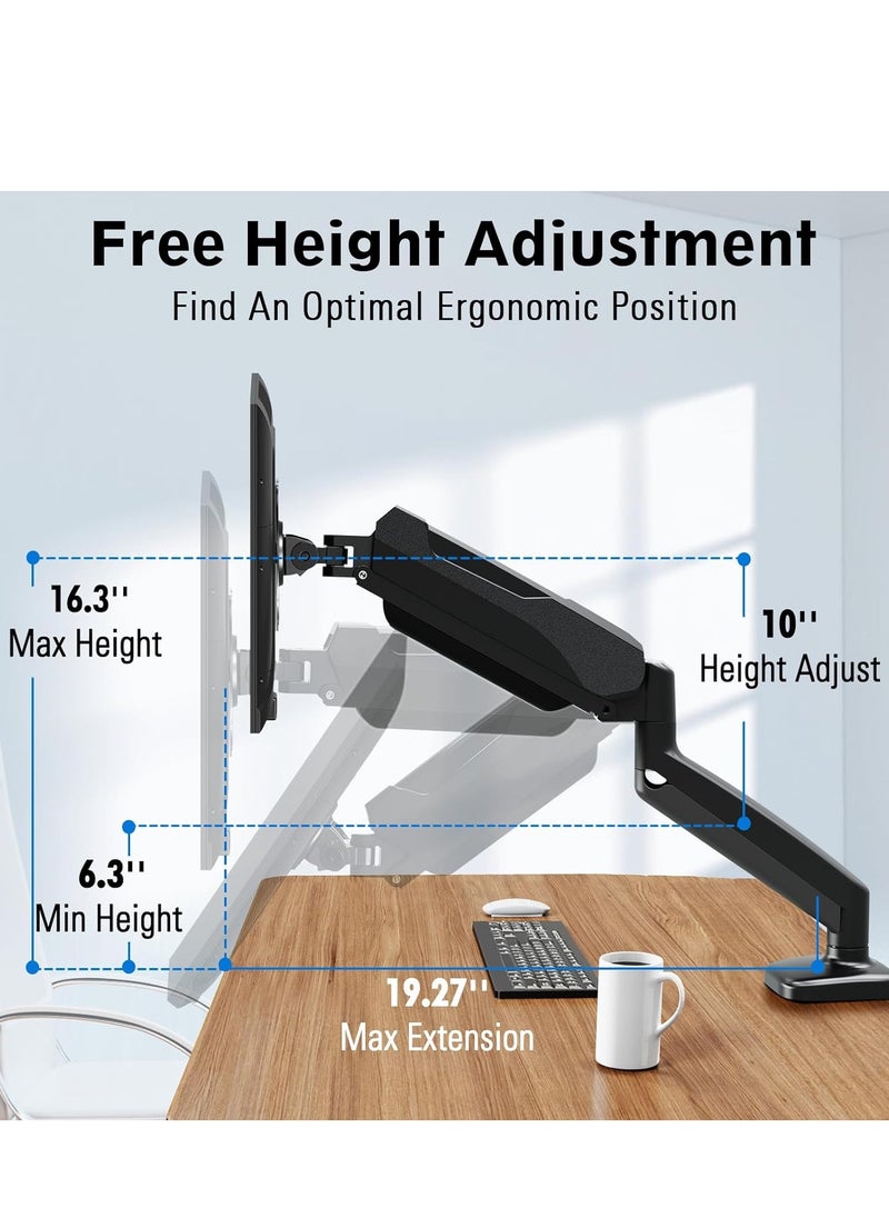 Single Monitor Mount Stand, Fully Adjustable Monitor Arm with Gas Spring, Monitor Desk Mount for 17-32 Inch Computer Screen with Clamp, Grommet Base, Fit VESA 75x75&100x100, Black