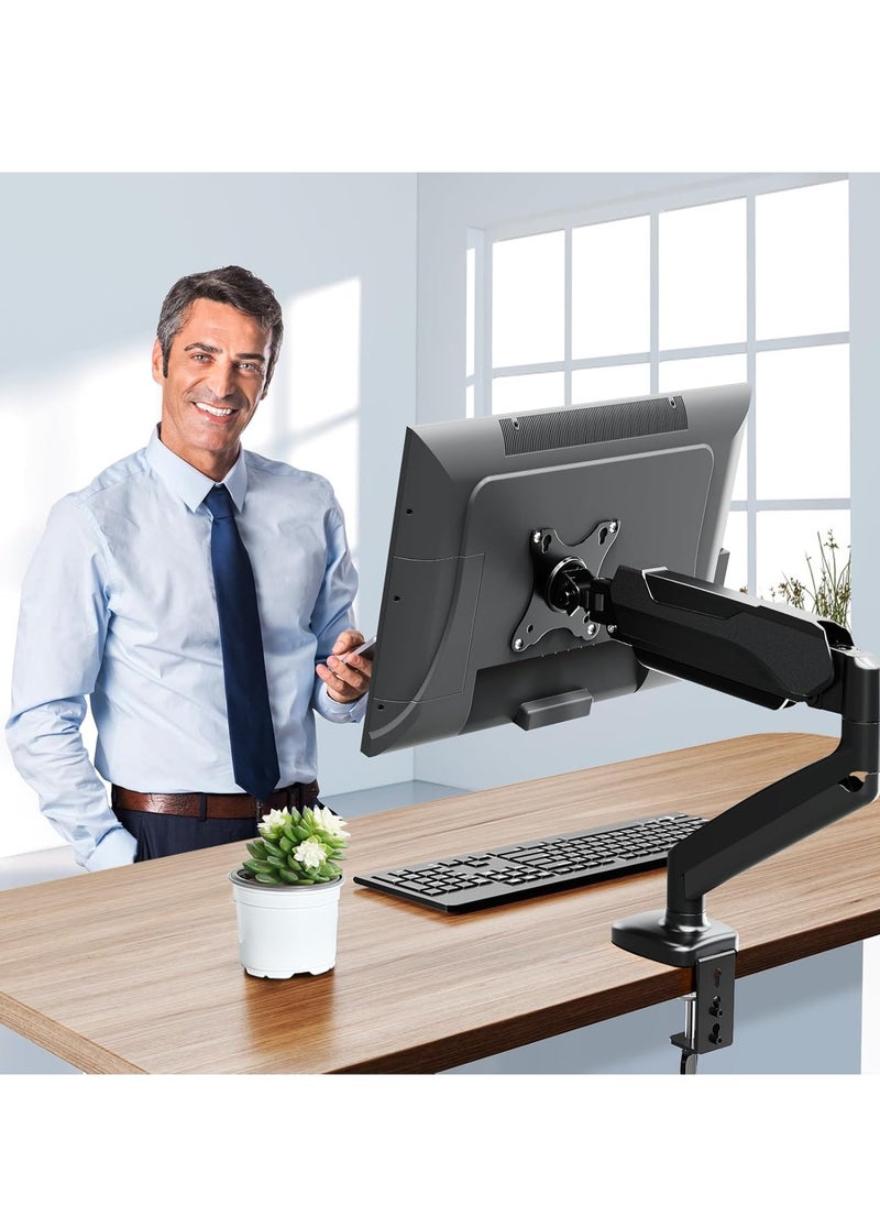 Single Monitor Mount Stand, Fully Adjustable Monitor Arm with Gas Spring, Monitor Desk Mount for 17-32 Inch Computer Screen with Clamp, Grommet Base, Fit VESA 75x75&100x100, Black