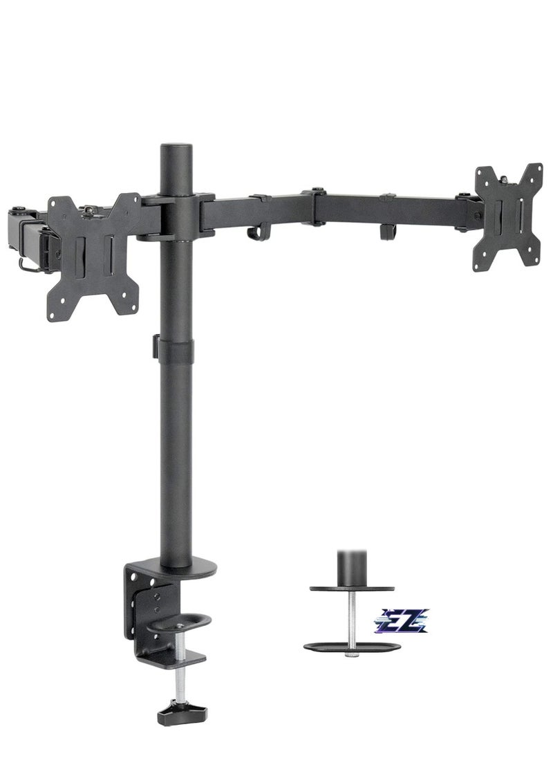 Dual LCD LED Monitor Desk Mount Stand with C-clamp and Bolt-Through Grommet Options | Heavy Duty Fully Adjustable Arms Hold Two (2) Screens up to 27