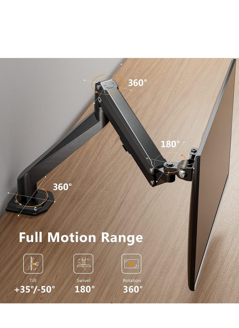 Single Monitor Mount, Gas Spring Monitor Arm, Adjustable Monitor Mount with Full Motion and VESA Bracket, Fits 17 to 27 Inch Monitors, Holds up to 14.3 lbs