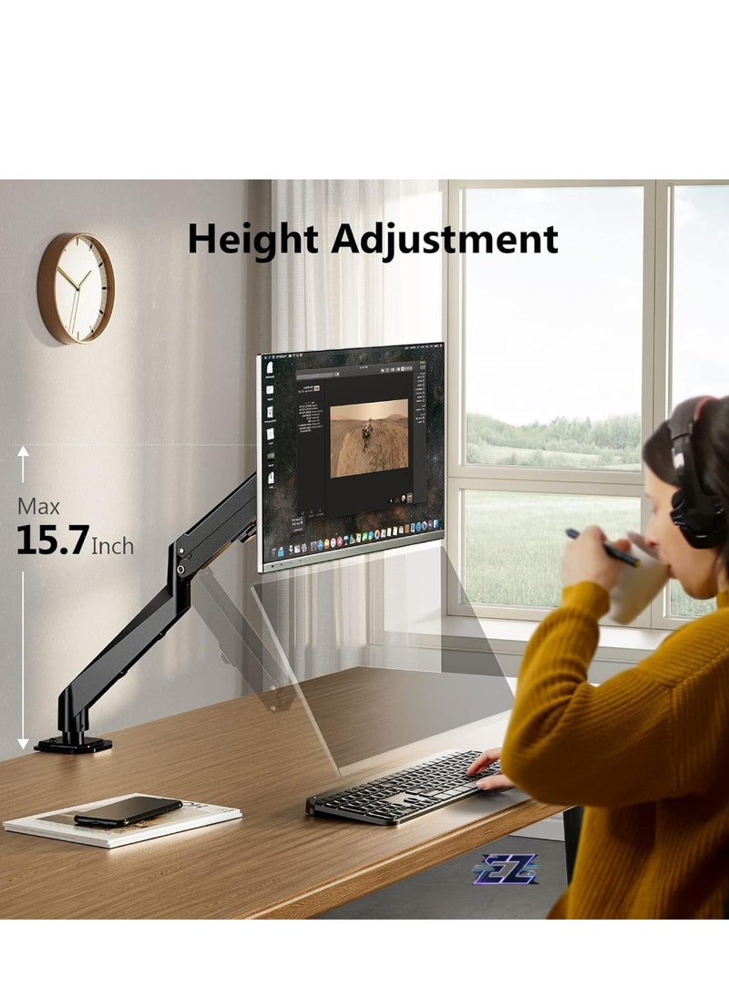 Single Monitor Mount, Gas Spring Monitor Arm, Adjustable Monitor Mount with Full Motion and VESA Bracket, Fits 17 to 27 Inch Monitors, Holds up to 14.3 lbs