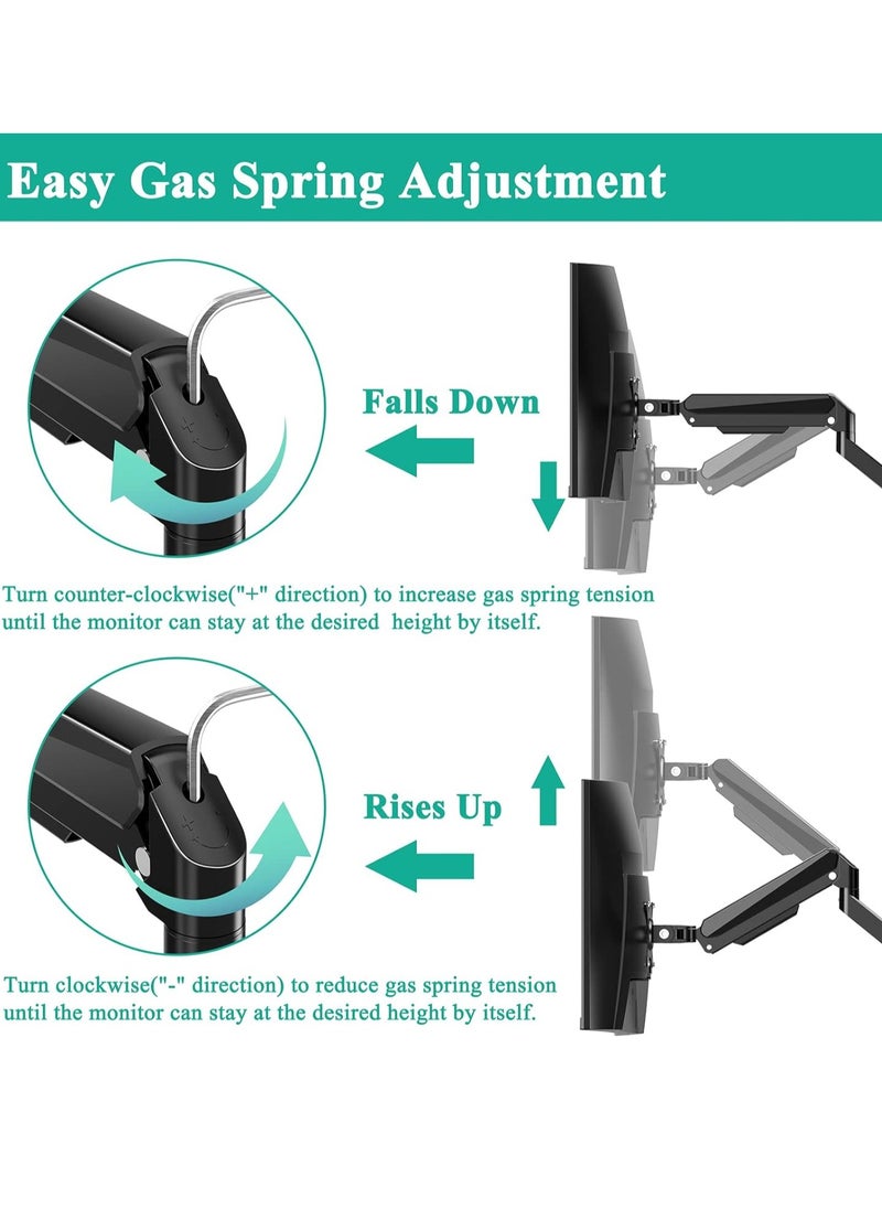 Single Monitor Arm, Desk Mount Gas Spring Monitor Arms Adjustable Full Motion Swivel Computer Monitor Stand with Clamp and Grommet Base, Fits 13-30'' TV Screens Holds up to 19.8lbs