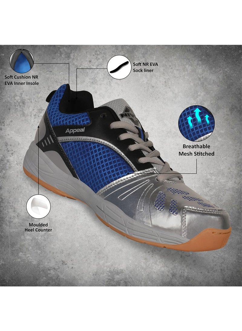 Appeal Non-Marking Badminton Shoes | Size: 4 UK/ 5 US/ 38 EU | Material: Synthetic | For Men & Boys | Lightweight | Breathable mesh with PU Coated | Flexibility and Stability | Ideal for Sports