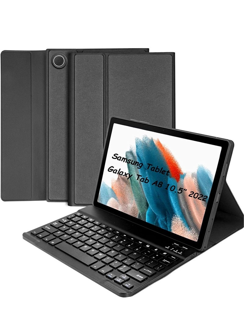 Keyboard Case for Samsung Galaxy Tab A8 10.5 inch - Smart Wireless BT Detachable Waterproof Magnetic Folio Stand Tablet Keyboard Cover - Slim Protective Leather Keyboard Case for Galaxy Tab A8 Black