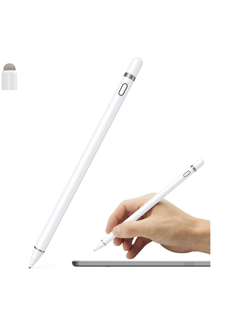 Active Stylus Pen White/Black 1.45mm fine Tip for iPad Apple iPhone Samsung Tablets, on iOS and Android Capacitive Touchscreen, Take-Note Hand-Written Draw no lags Skipping,Rechargeable